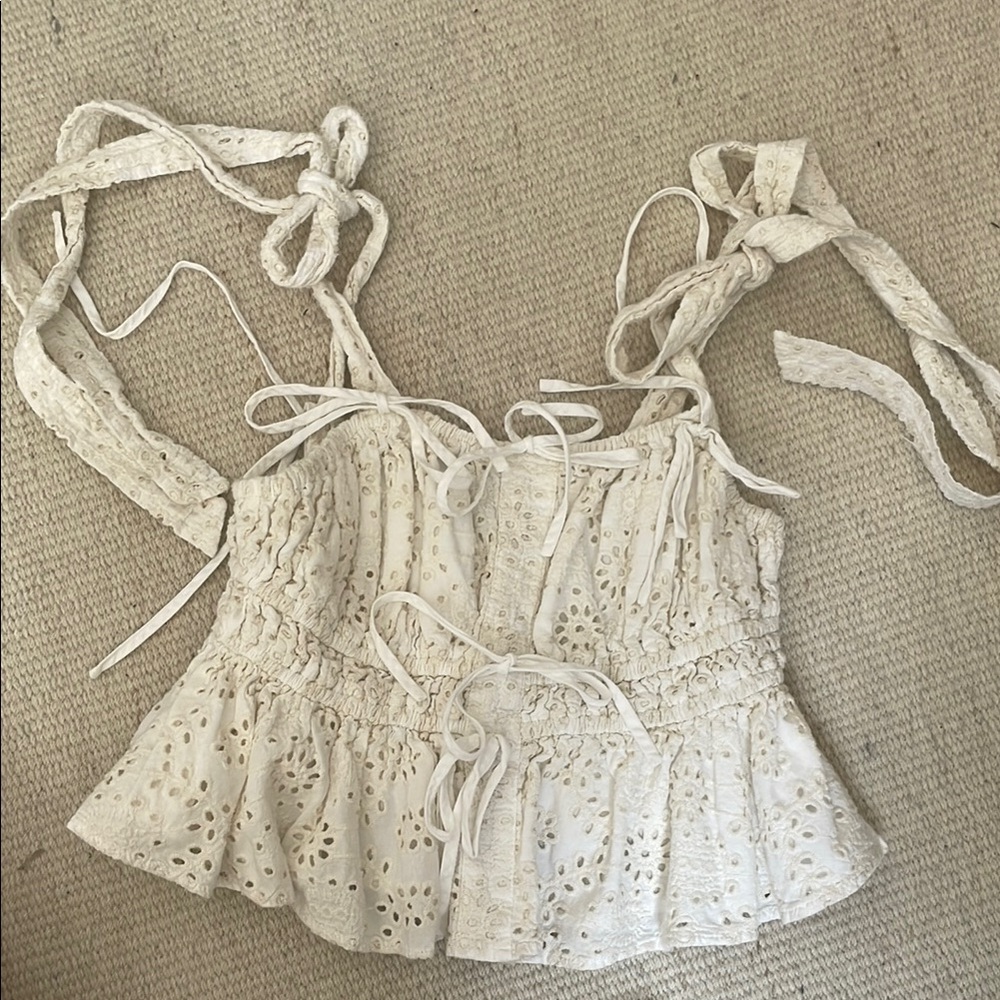 En saison Women's Cream eyelet Top